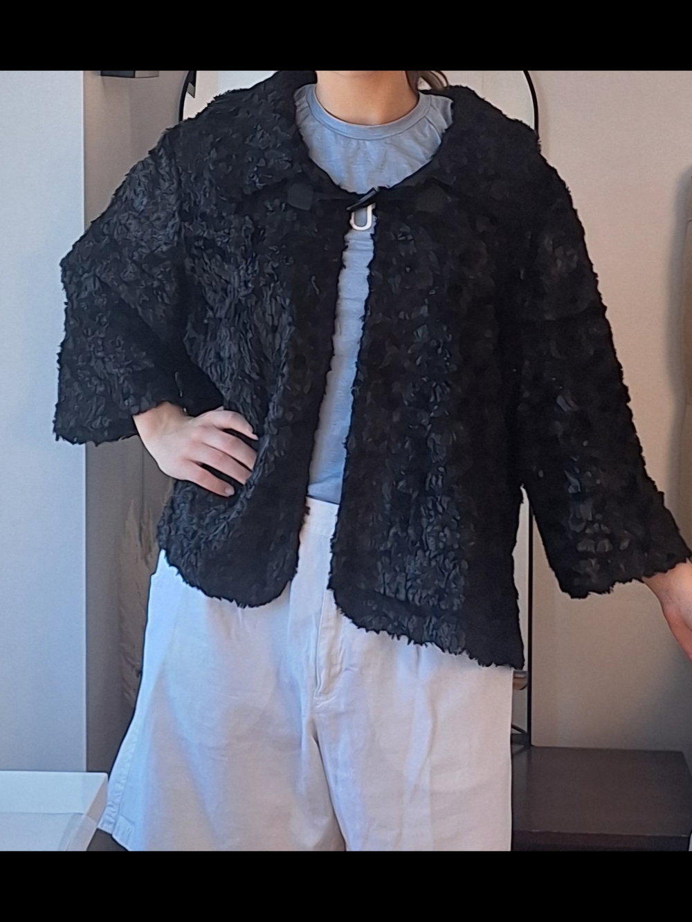 FRED Sabatier Black Faux Fur-Look Jacket with Smooth Lining